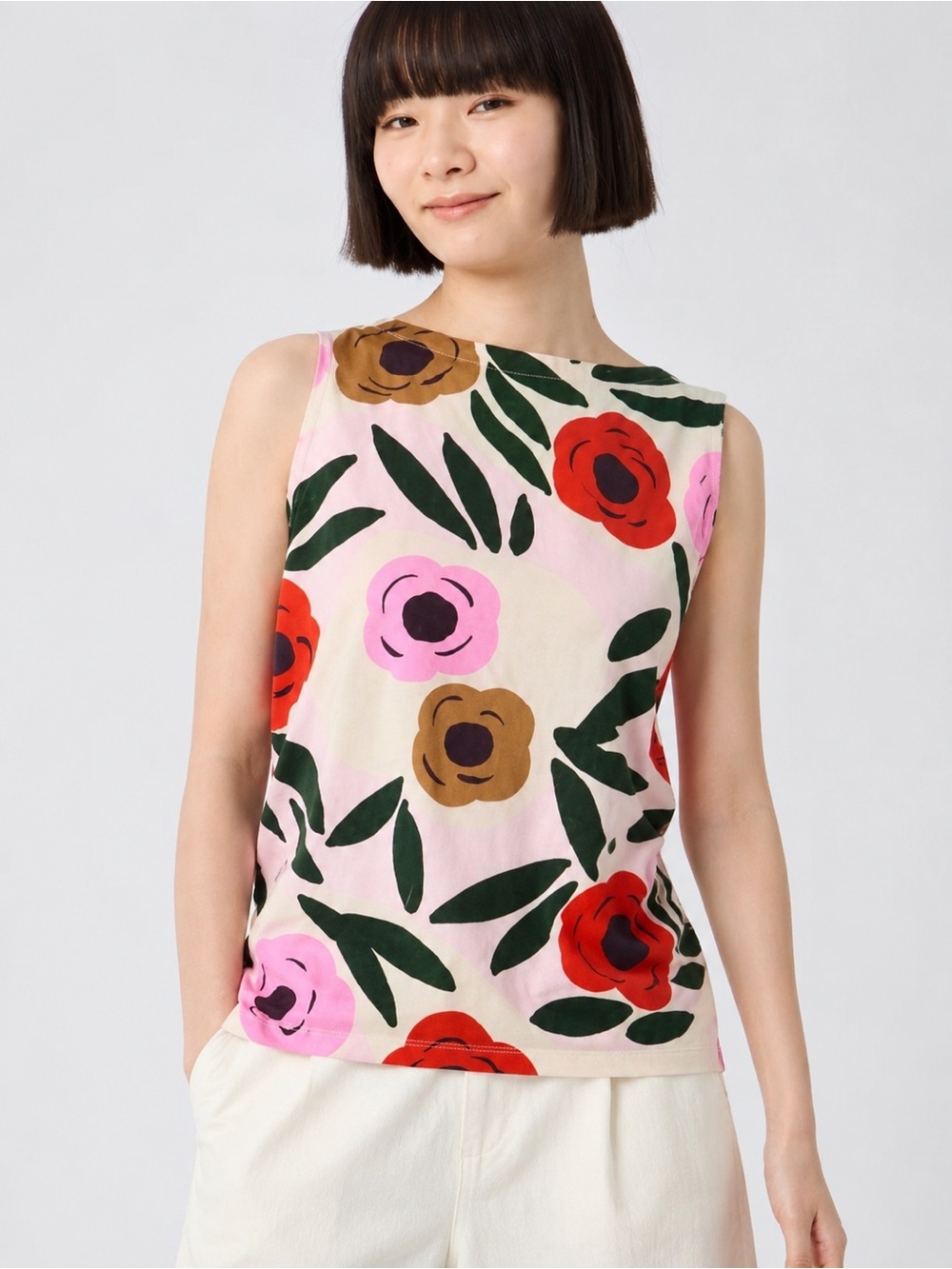 Marimekko Uniqlo Floral Sleeveless Top Size S Pink Red Cotton Tank